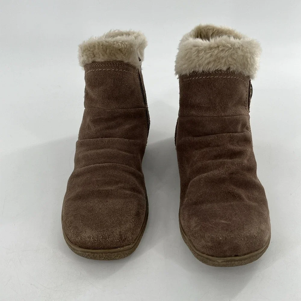 BareTraps Womens Ankle Boots Suede Leather Faux Fur Flat Comfort Tan‎ Cashew 10